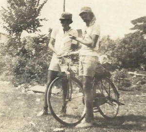 M & self - don't miss my foreign-legion type field cap.